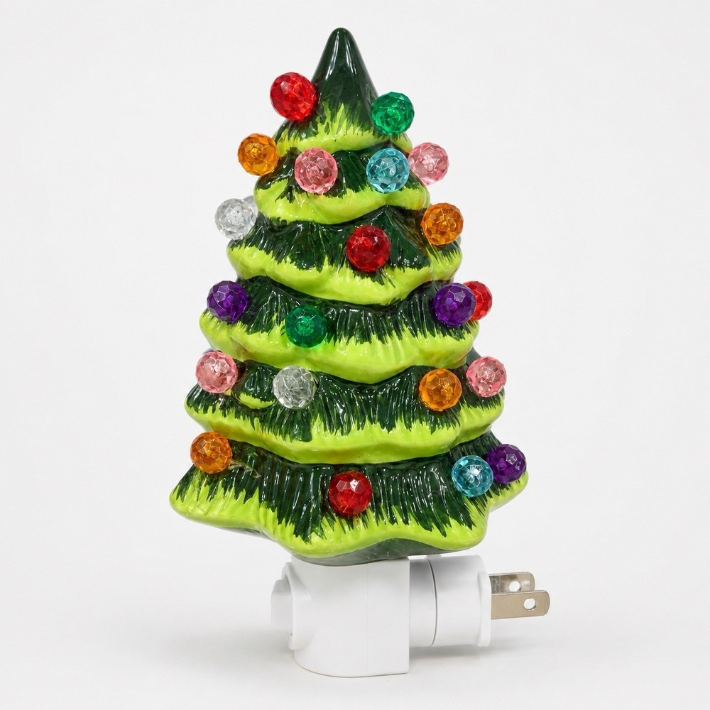 Christmas Tree Night Light Green Multicolor Bulbs Indoor Holiday Seasonal Decor